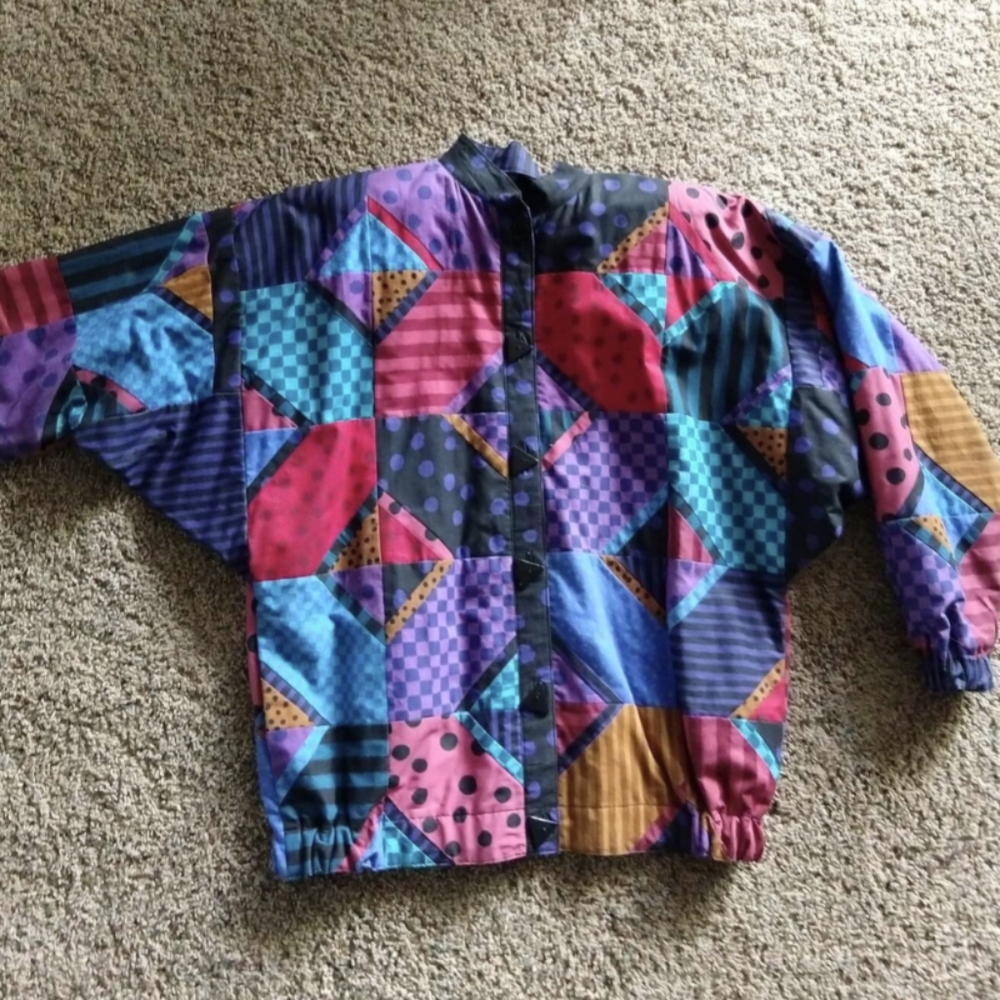 1980's 80's Rainbow Patchwork Jacket Jeweltone - image 7